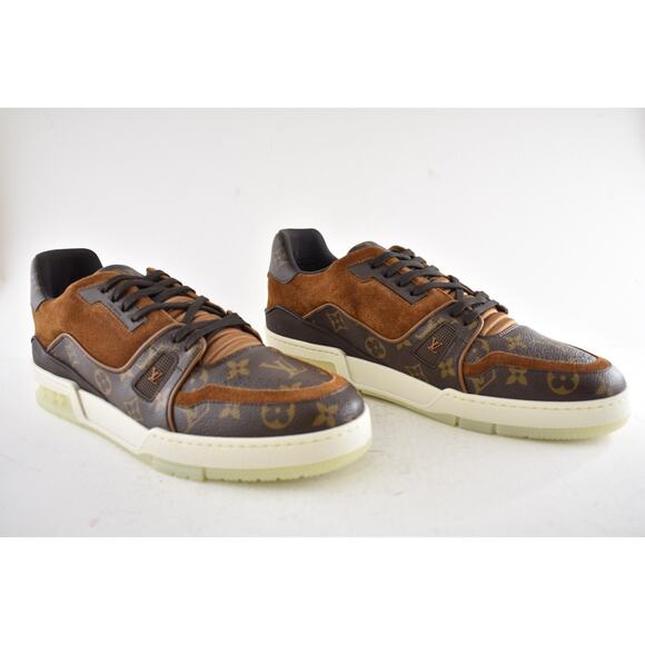 Louis Vuitton Brown Monogram LV Logo Suede Low Top Trainer Sneaker UK 9 US 10 11 - Picture 5 of 16